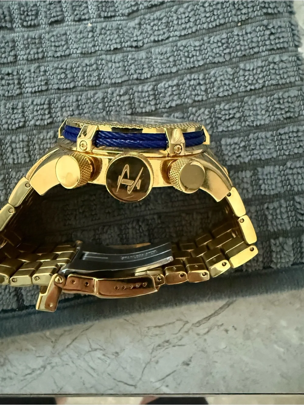 Invicta Gold-Tone Chronograph Watch with Blue Dial